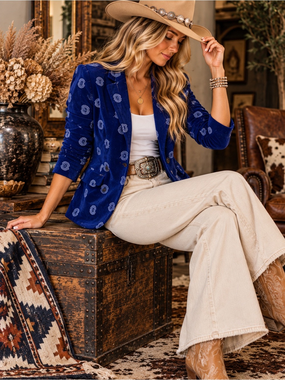 Urban Outfitters Cobalt Blue Paisley Corduroy Blazer Jacket XS